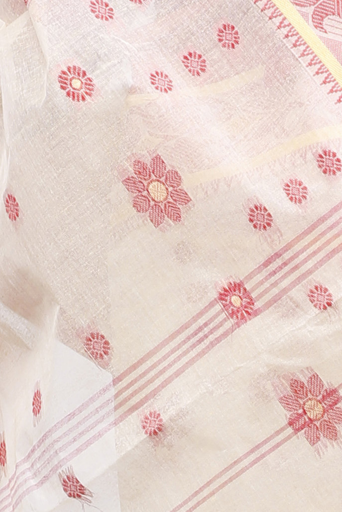 Cream Red Pure Cotton BolLata_Tant Tant Saree (201)